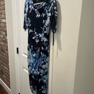 Enfocus Studio Navy Floral Maxi Dress with Blue and White Accents